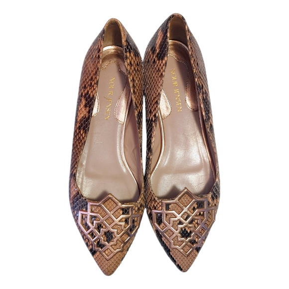 Nour Jensen Leather Snakeskin Python Pointed Toe Flats Women's Size 38.5 - 8 - Picture 2 of 8